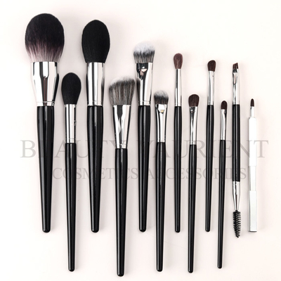 Gagang Kayu Hitam 12-16cm12 Set Kuas Rias Sepotong Dengan Kantong PU